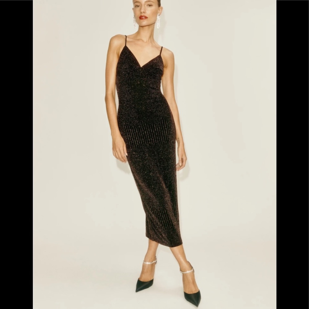 Reformation Black Metallic Dress XS